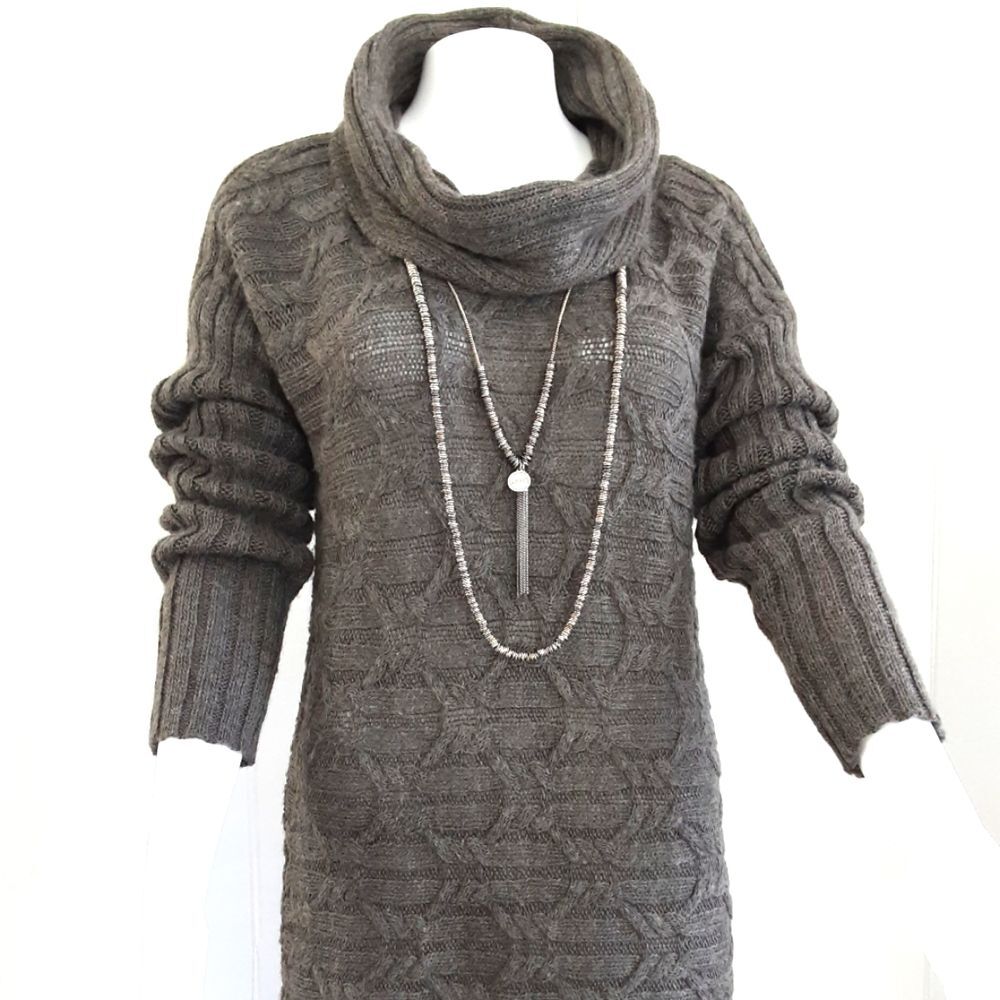 DESIGN HISTOR TEXTURED GRAY COWL NECK HI-LOW SWEATER SZ M
